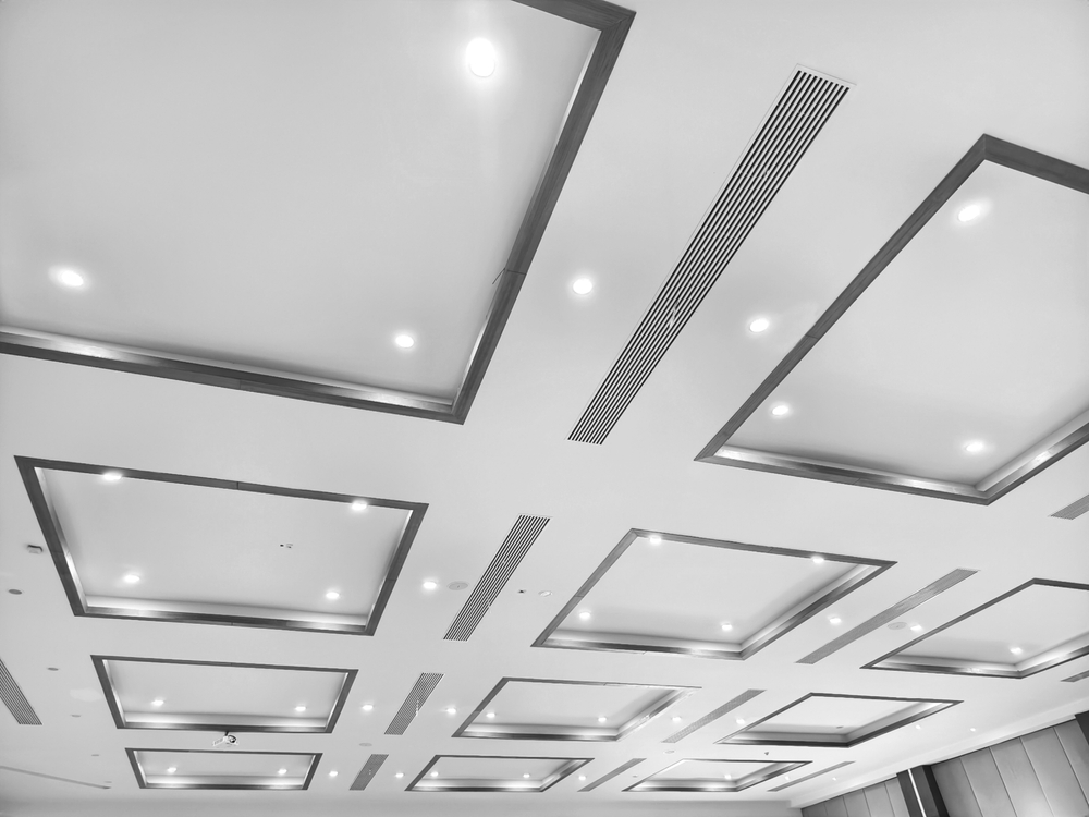 Office,Room,Ceiling,With,Lighting.,Ceiling,With,Led,Lamps,In